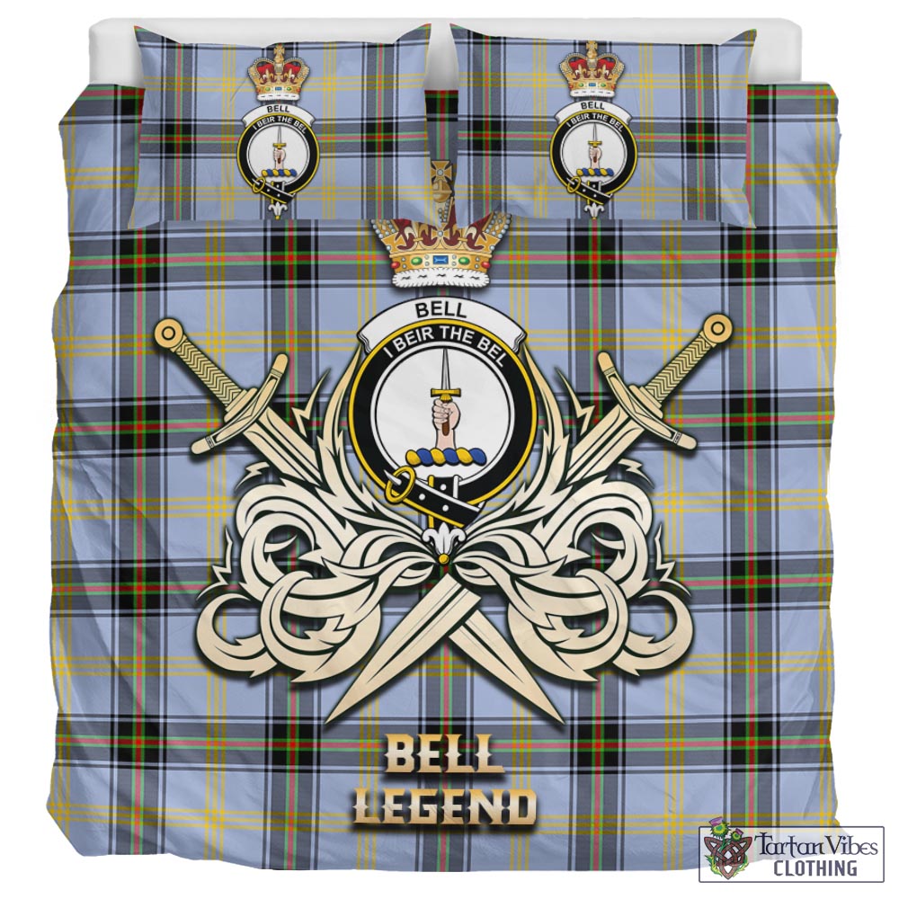 Tartan Vibes Clothing Bell Tartan Bedding Set with Clan Crest and the Golden Sword of Courageous Legacy