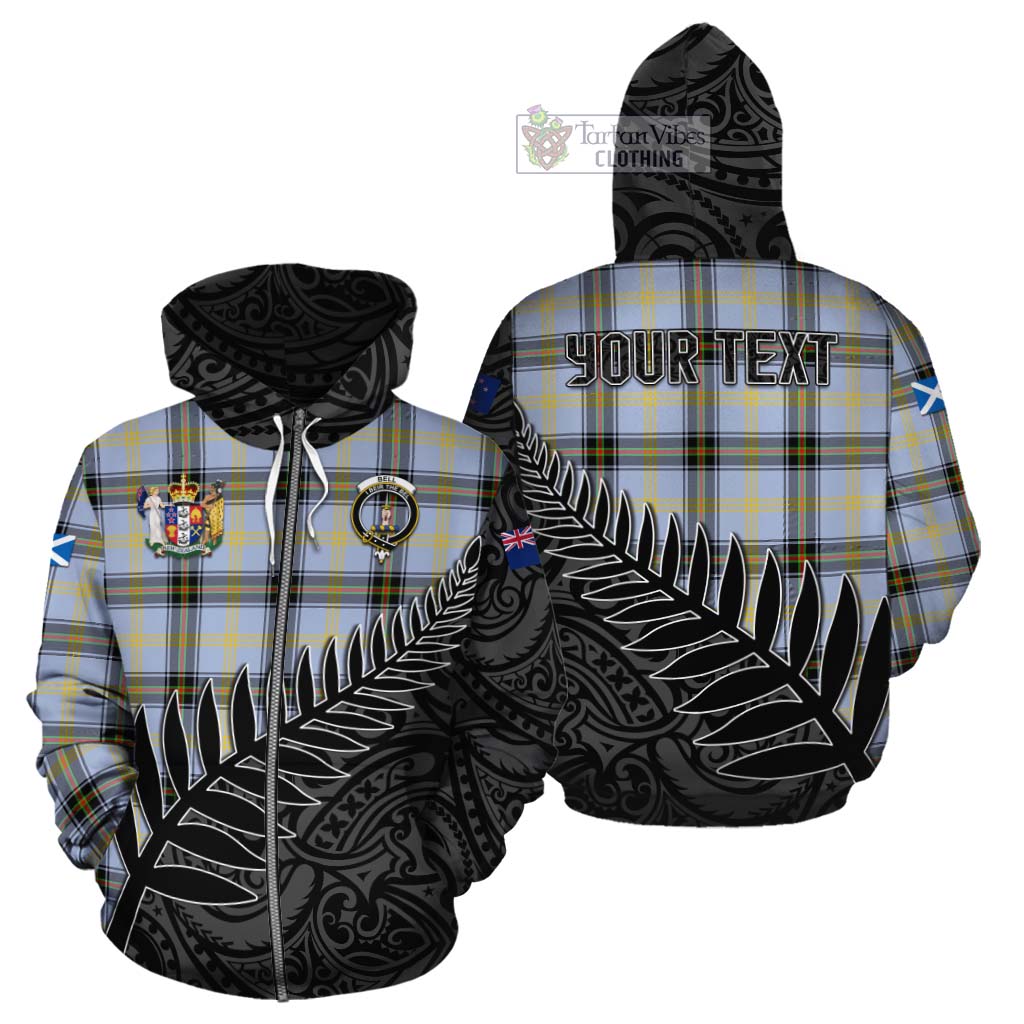 Tartan Vibes Clothing Bell Crest Tartan Cotton Hoodie with New Zealand Silver Fern Half Style