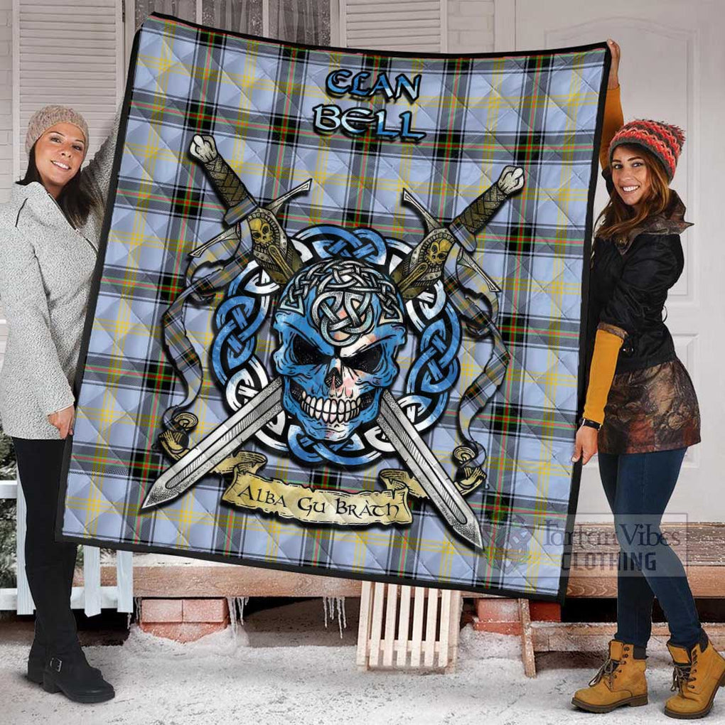 Tartan Vibes Clothing Bell Tartan Quilt with Celtic Skull Alba Gu Brath Style