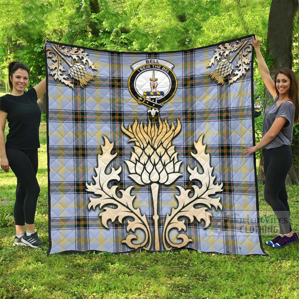 Tartan Vibes Clothing Bell Tartan Quilt with Family Crest and Golden Thistle Style