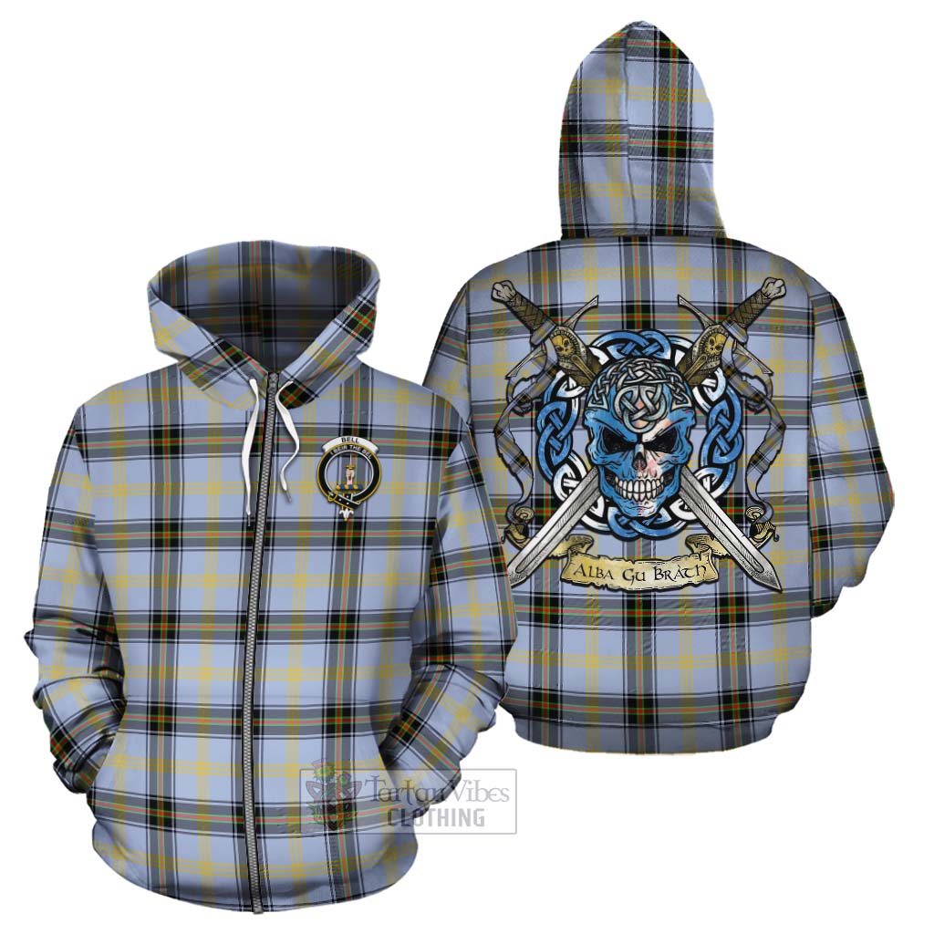 Tartan Vibes Clothing Bell Tartan Cotton Hoodie with Family Crest Celtic Skull Style