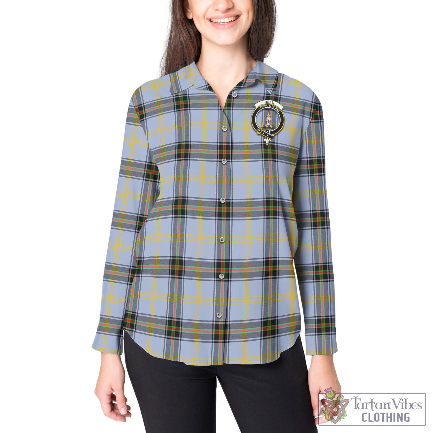 Tartan Vibes Clothing Bell Tartan Womens Casual Shirt with Family Crest