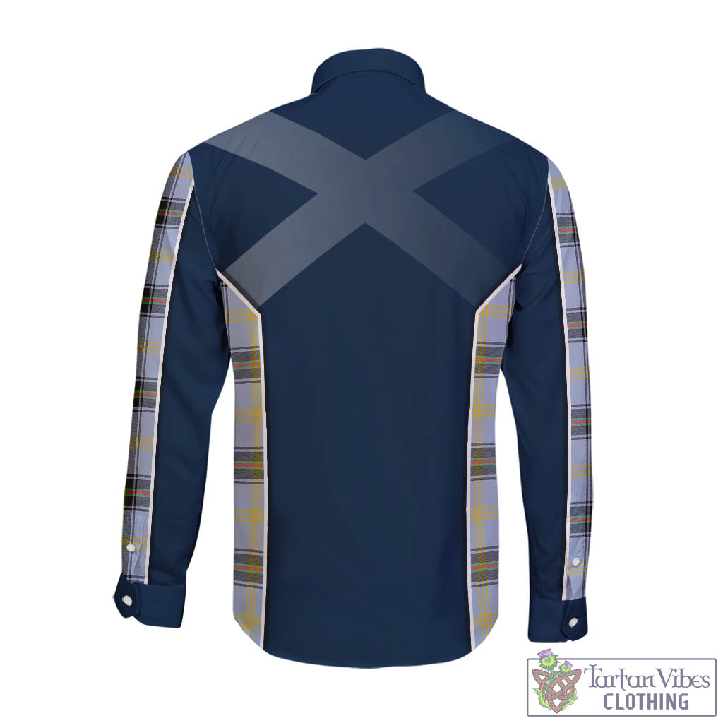 Tartan Vibes Clothing Bell Tartan Long Sleeve Button Up Shirt with Family Crest and Scottish Thistle Vibes Sport Style