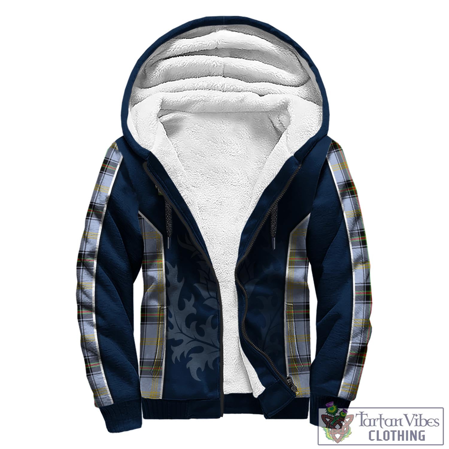 Tartan Vibes Clothing Bell Tartan Sherpa Hoodie with Family Crest and Scottish Thistle Vibes Sport Style