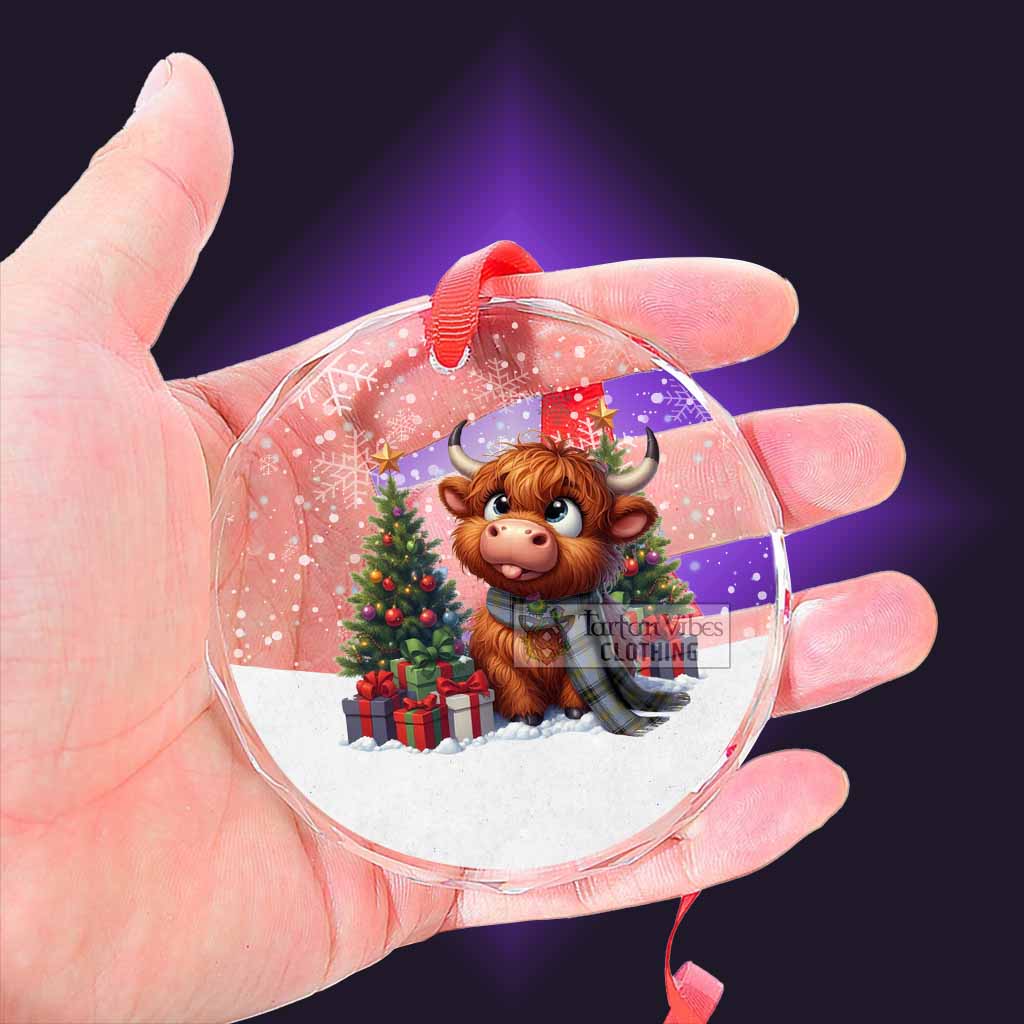 Tartan Vibes Clothing Bell Clan Christmas Glass Ornament with Adorable Highland Coo