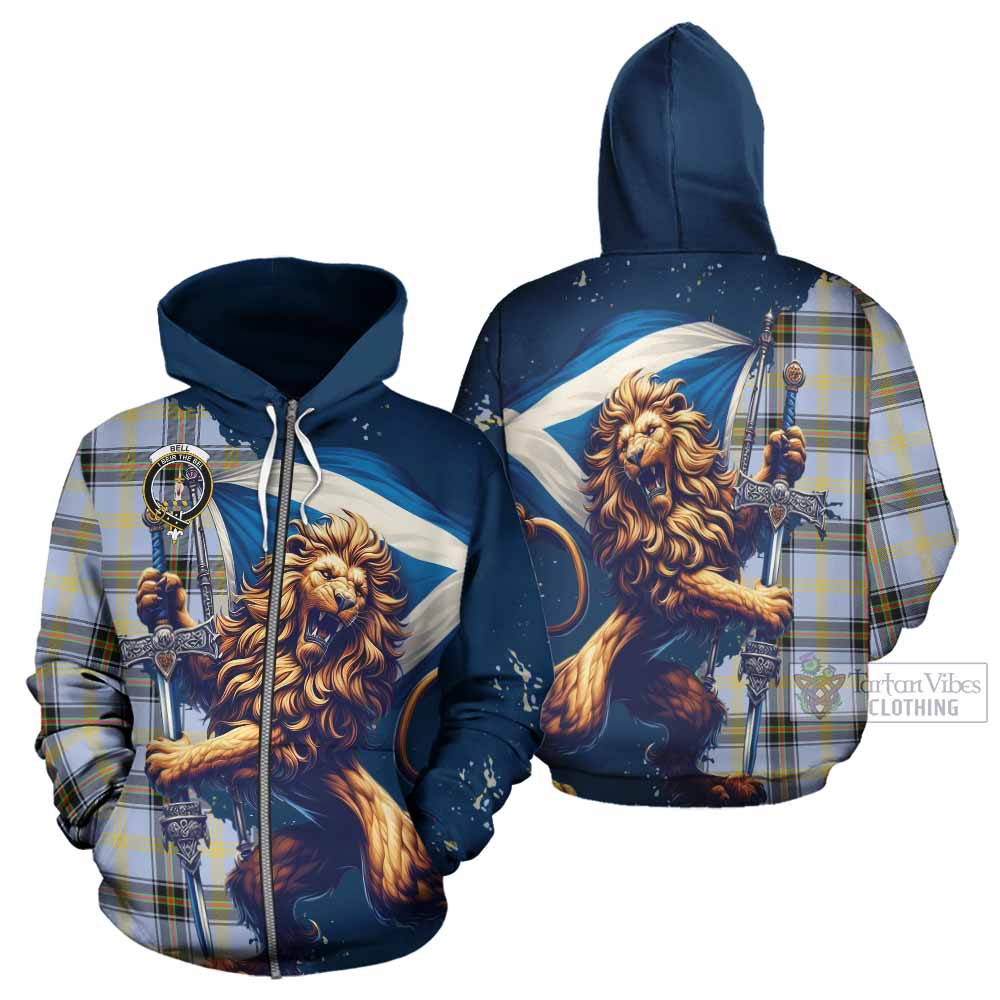 Bell Tartan Family Crest Hoodie with Scottish Majestic Lion