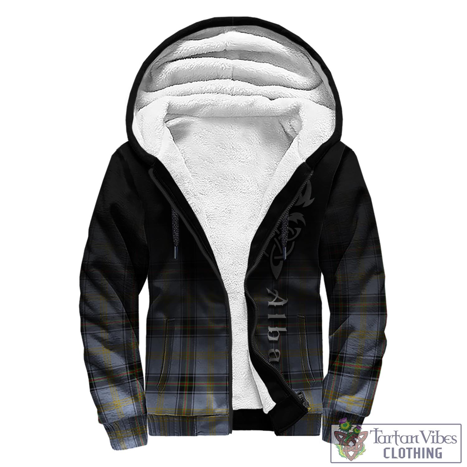 Tartan Vibes Clothing Bell Tartan Sherpa Hoodie Featuring Alba Gu Brath Family Crest Celtic Inspired