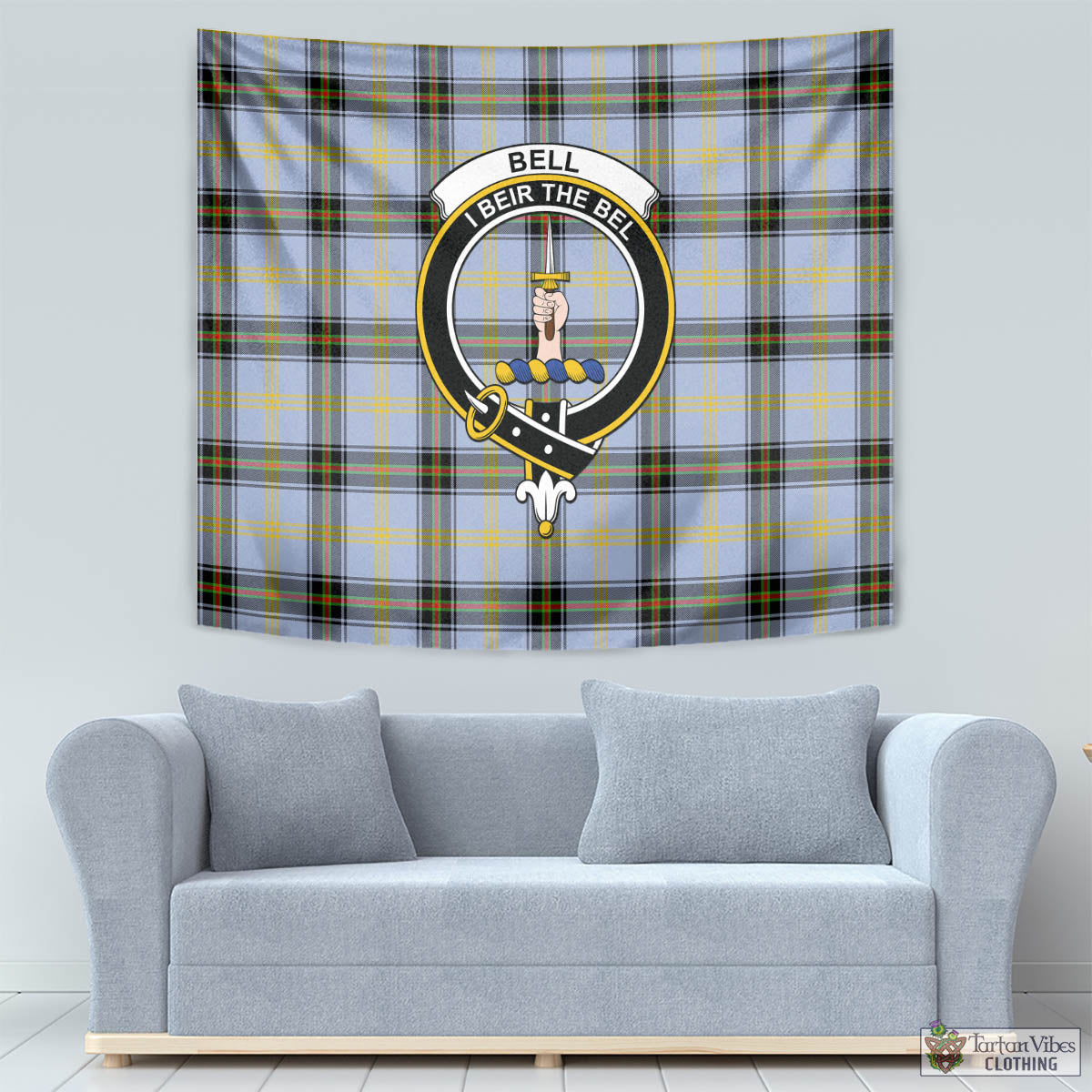 Tartan Vibes Clothing Bell Tartan Tapestry Wall Hanging and Home Decor for Room with Family Crest