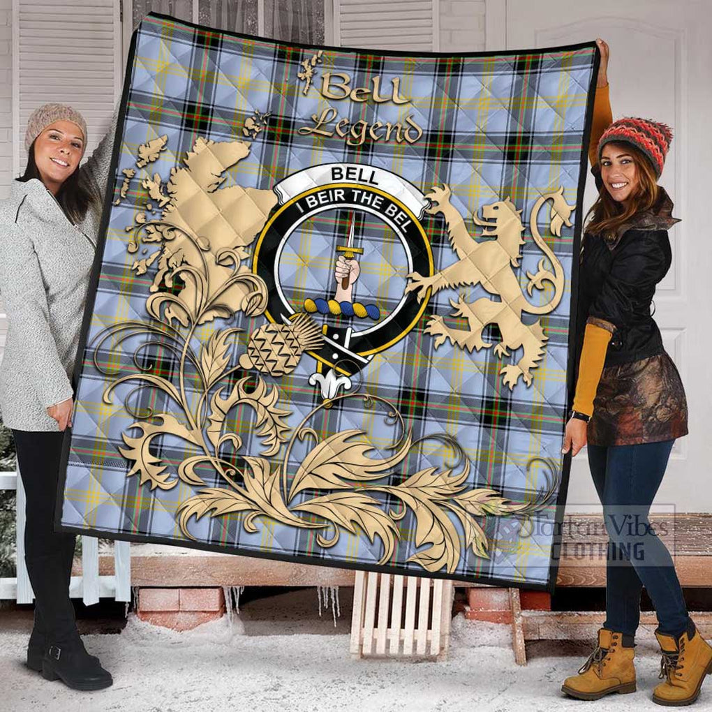 Tartan Vibes Clothing Bell Tartan Quilt with Family Crest and Scottish Symbol Style