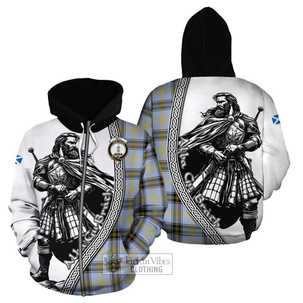 Tartan Vibes Clothing Bell Tartan Clan Crest Cotton Hoodie with Highlander Warrior Celtic Style