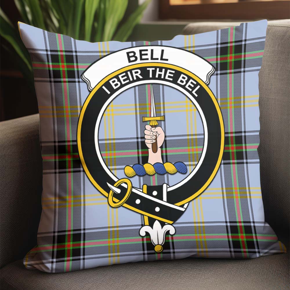 Bell Tartan Pillow Cover with Family Crest - Tartanvibesclothing