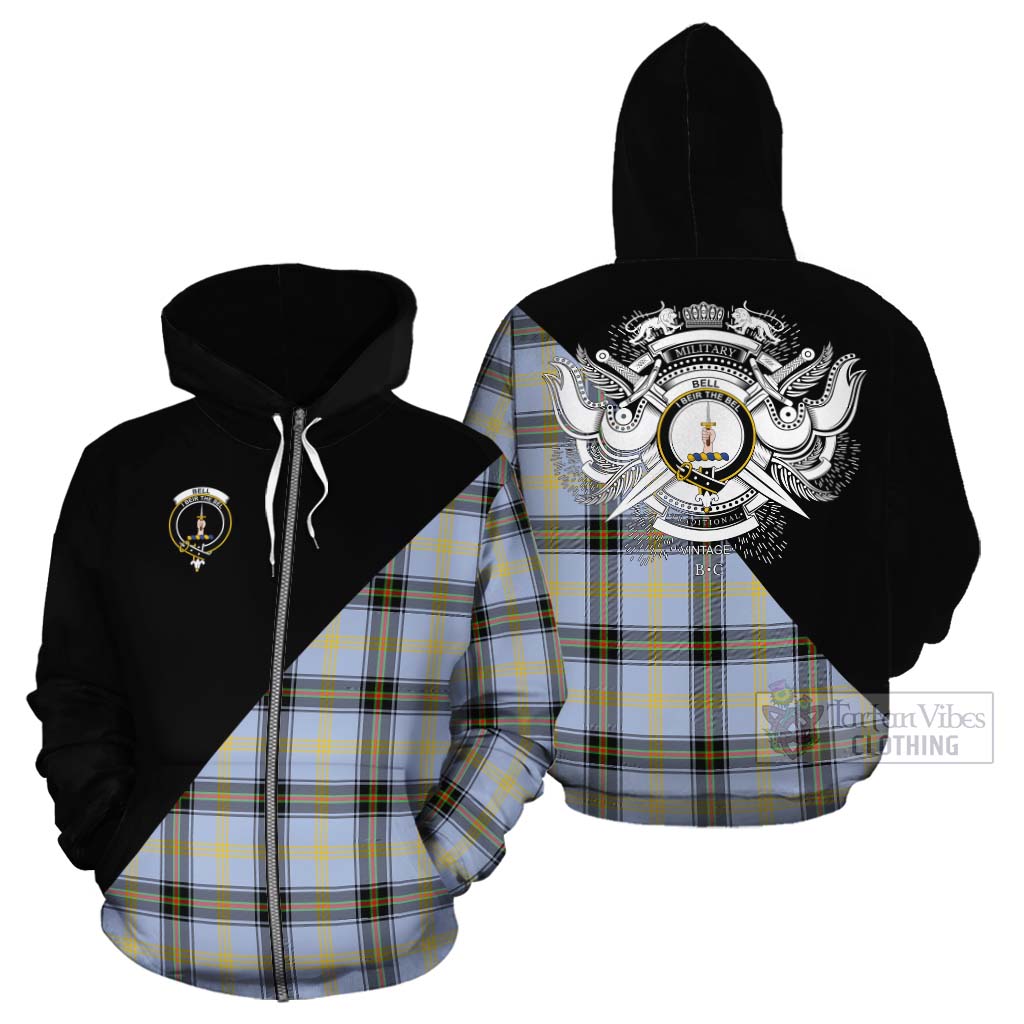 Tartan Vibes Clothing Bell Tartan Cotton Hoodie with Family Crest and Military Logo Style