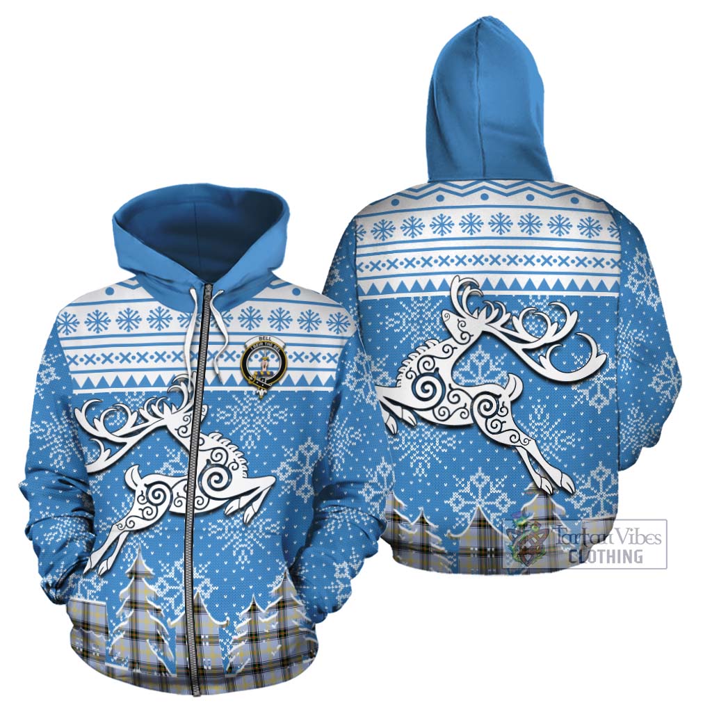 Tartan Vibes Clothing Bell Clan Christmas Cotton Hoodie Celtic Reindeer Style