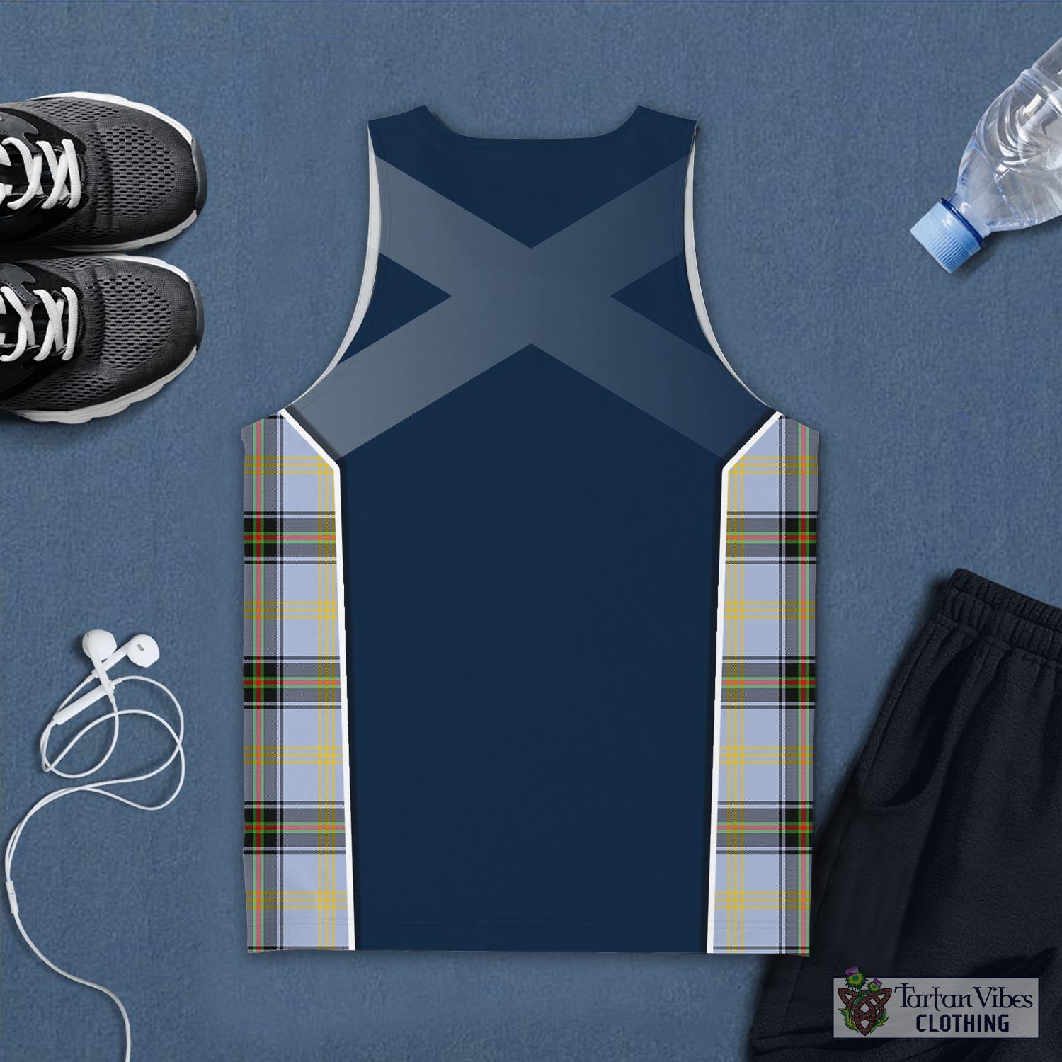 Tartan Vibes Clothing Bell Tartan Men's Tanks Top with Family Crest and Scottish Thistle Vibes Sport Style