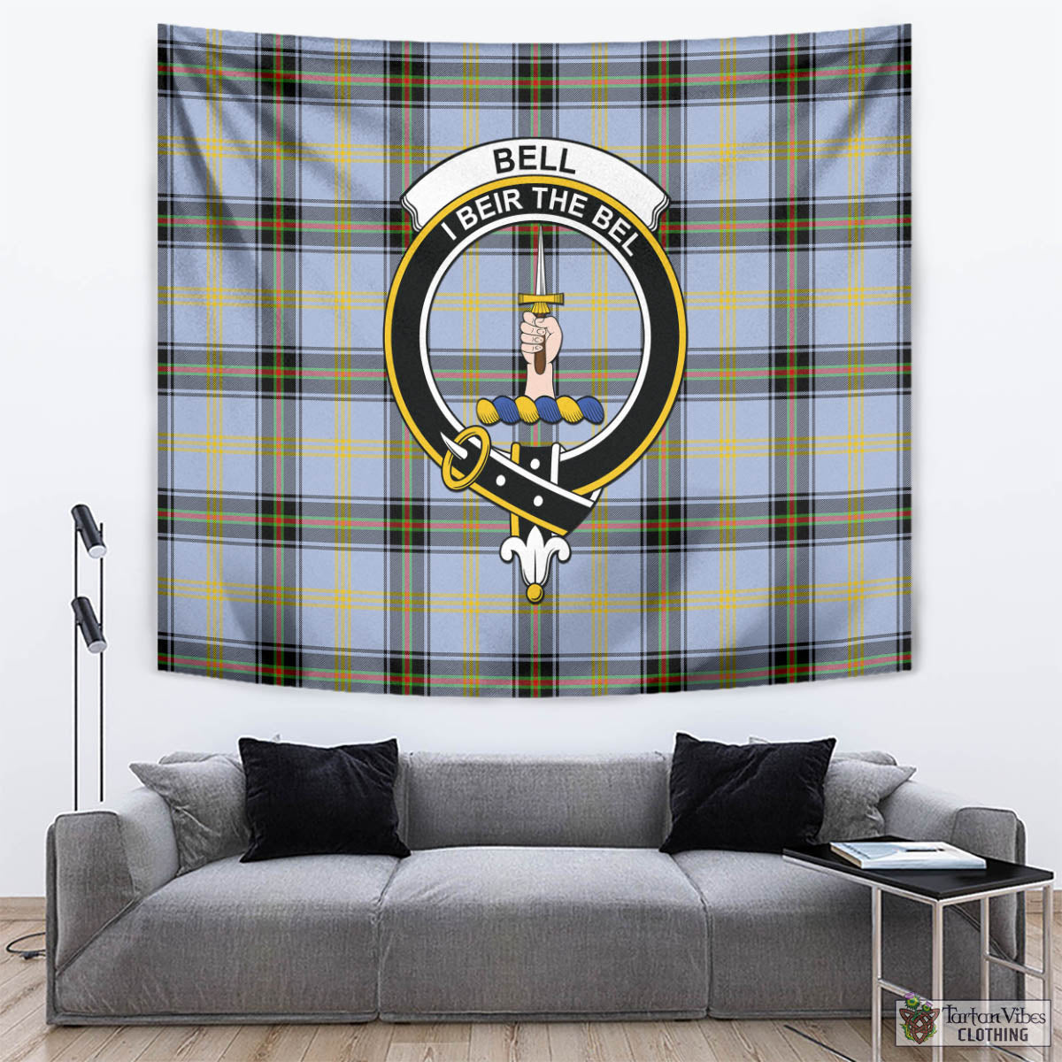 Tartan Vibes Clothing Bell Tartan Tapestry Wall Hanging and Home Decor for Room with Family Crest