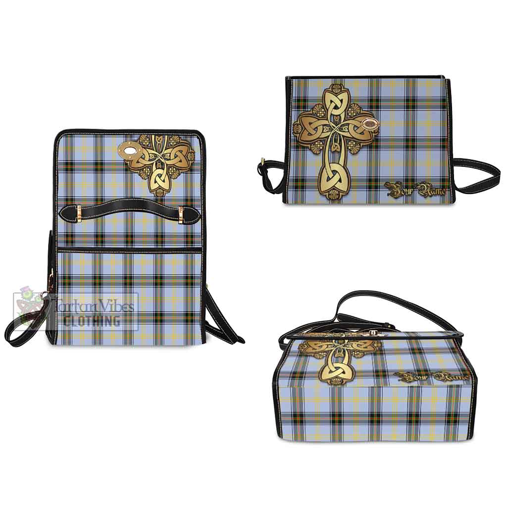 Tartan Vibes Clothing Bell Tartan Waterproof Canvas Bag Golden Thistle Celtic Cross Style