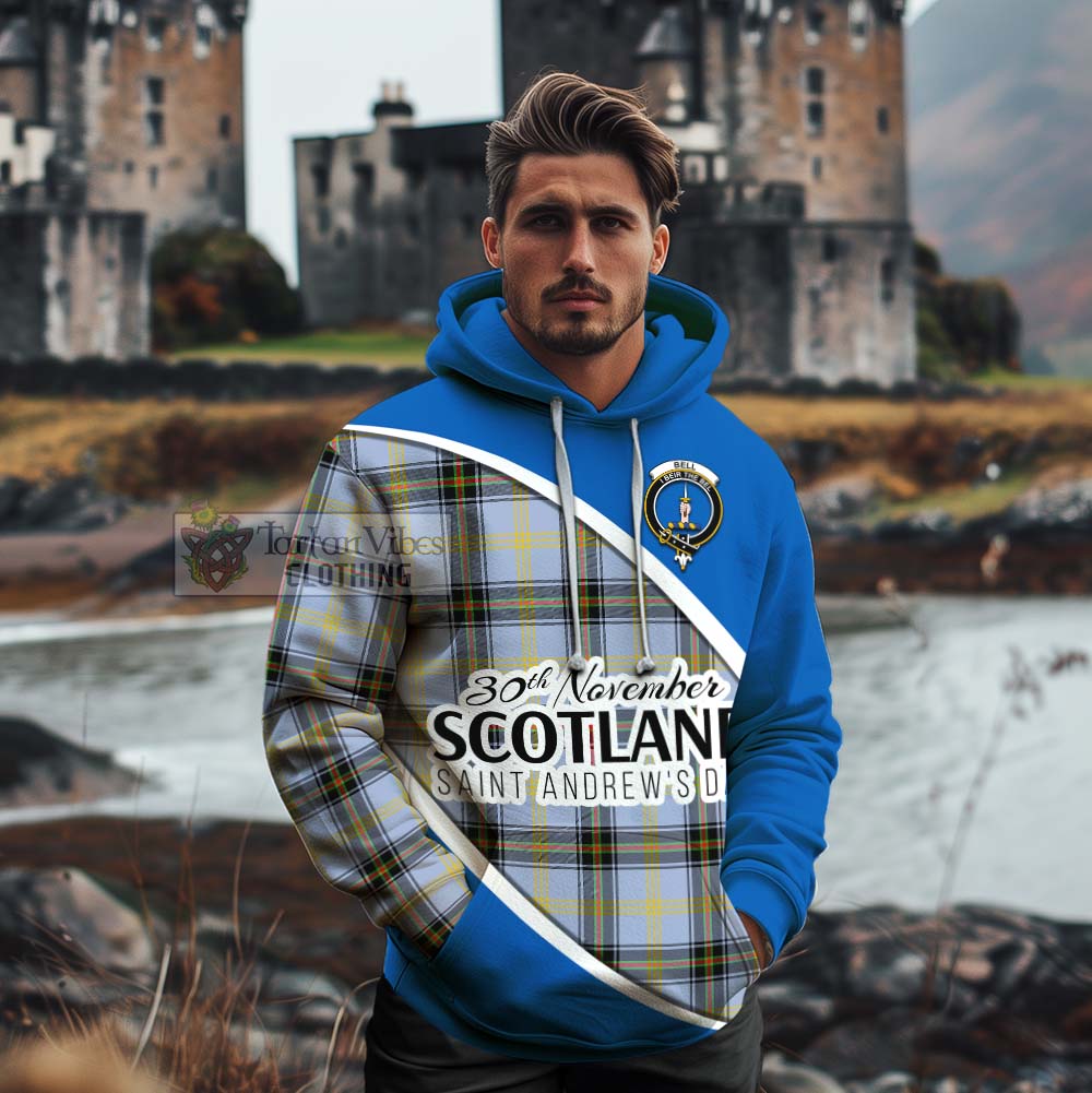 Tartan Vibes Clothing Bell Family Crest Tartan Cotton Hoodie Celebrate Saint Andrew's Day in Style