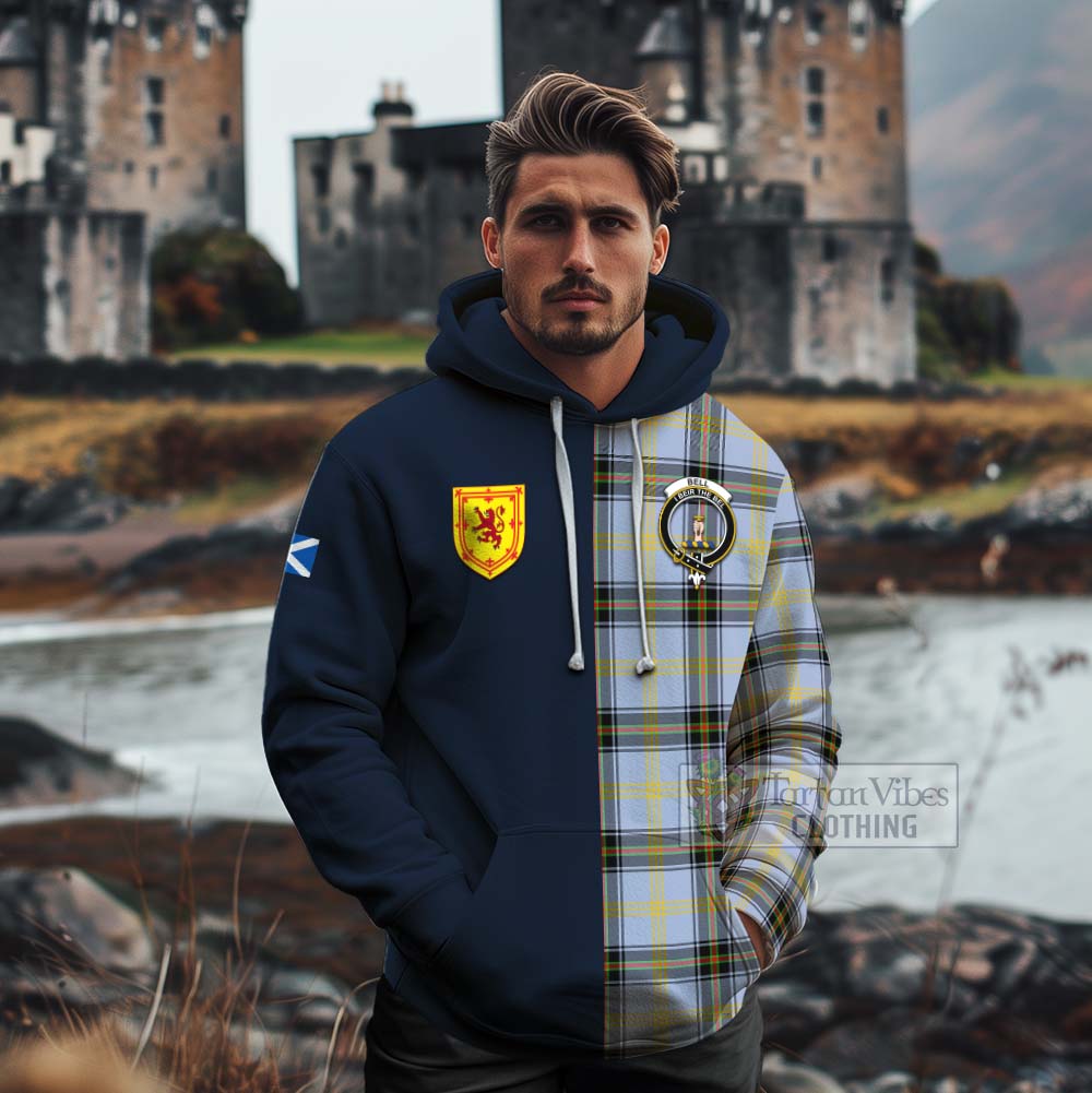 Tartan Vibes Clothing Bell Tartan Cotton Hoodie Alba with Scottish Lion Royal Arm Half Style