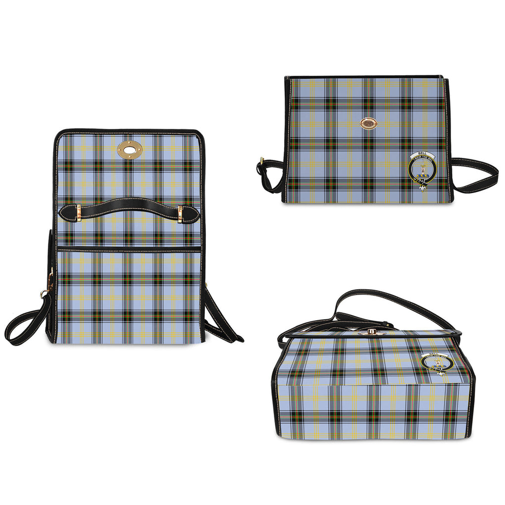 Bell Tartan Leather Strap Waterproof Canvas Bag with Family Crest - Tartanvibesclothing