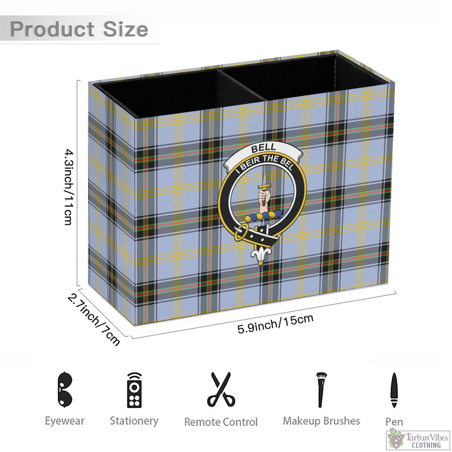 Tartan Vibes Clothing Bell Tartan Pen Holder with Family Crest