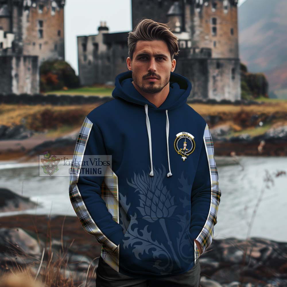 Tartan Vibes Clothing Bell Tartan Cotton Hoodie with Family Crest and Scottish Thistle Vibes Sport Style