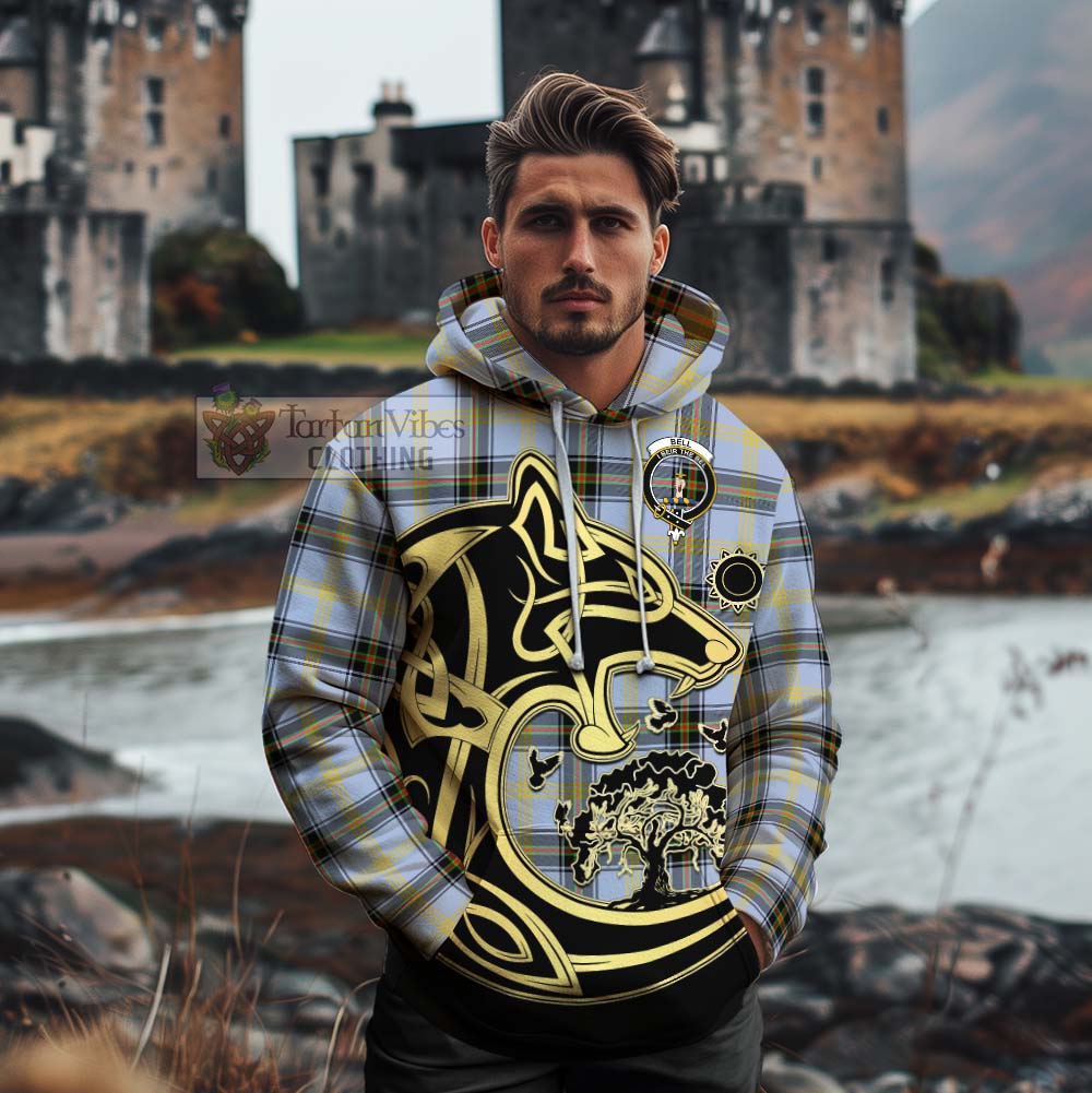 Tartan Vibes Clothing Bell Tartan Cotton Hoodie with Family Crest Celtic Wolf Style