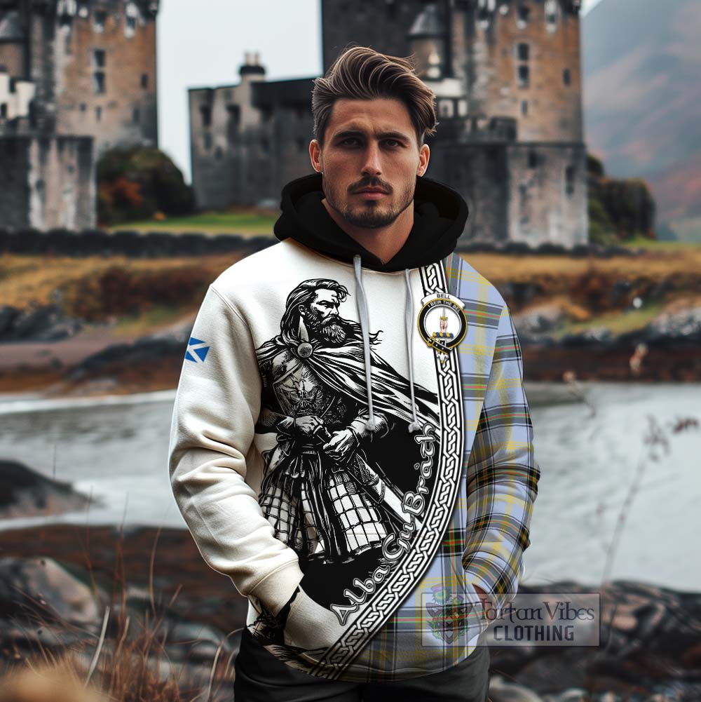 Tartan Vibes Clothing Bell Tartan Clan Crest Cotton Hoodie with Highlander Warrior Celtic Style