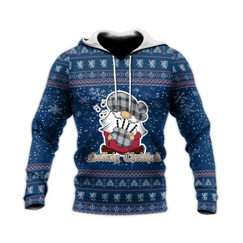 Bell Clan Christmas Knitted Hoodie with Funny Gnome Playing Bagpipes - Tartanvibesclothing