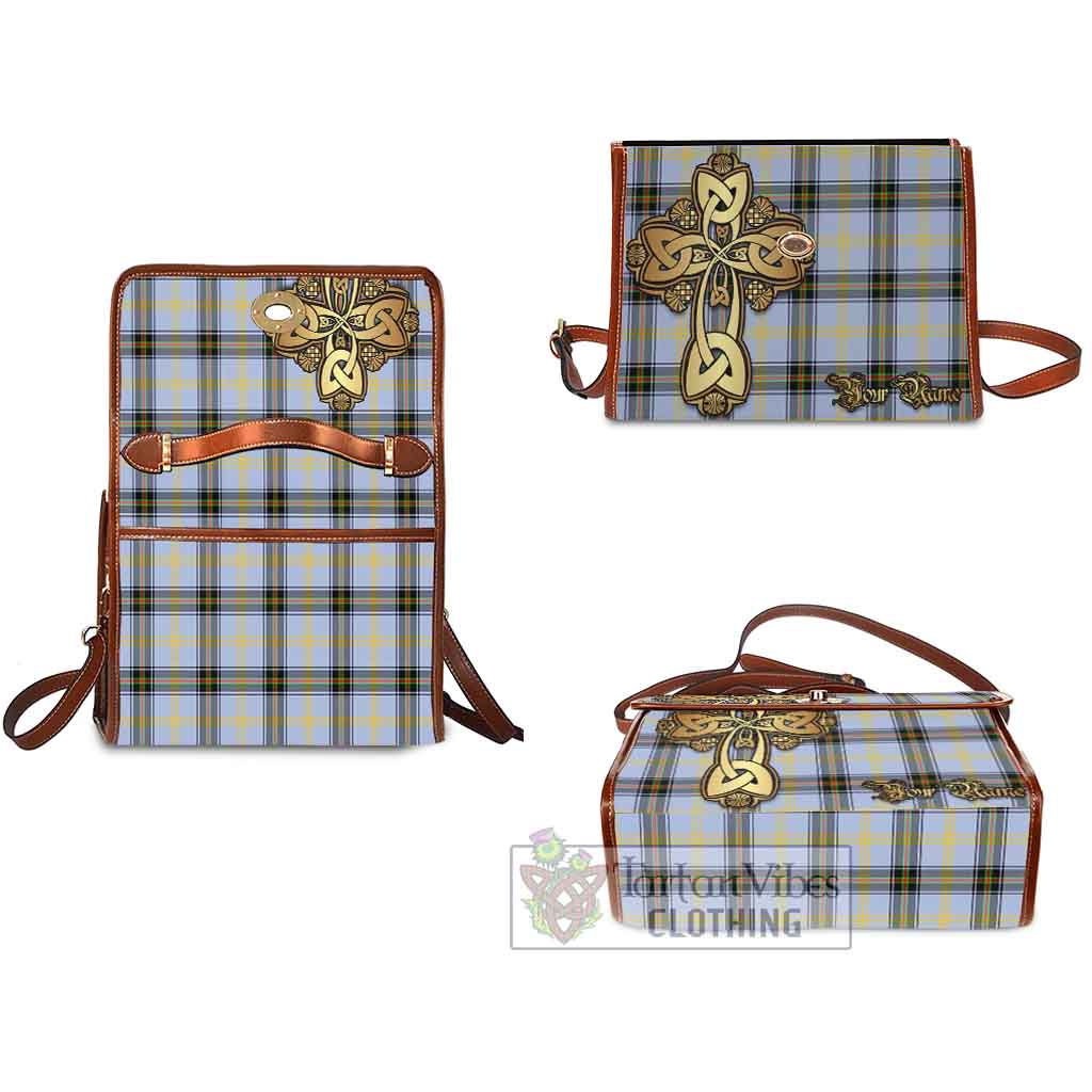 Tartan Vibes Clothing Bell Tartan Waterproof Canvas Bag Golden Thistle Celtic Cross Style