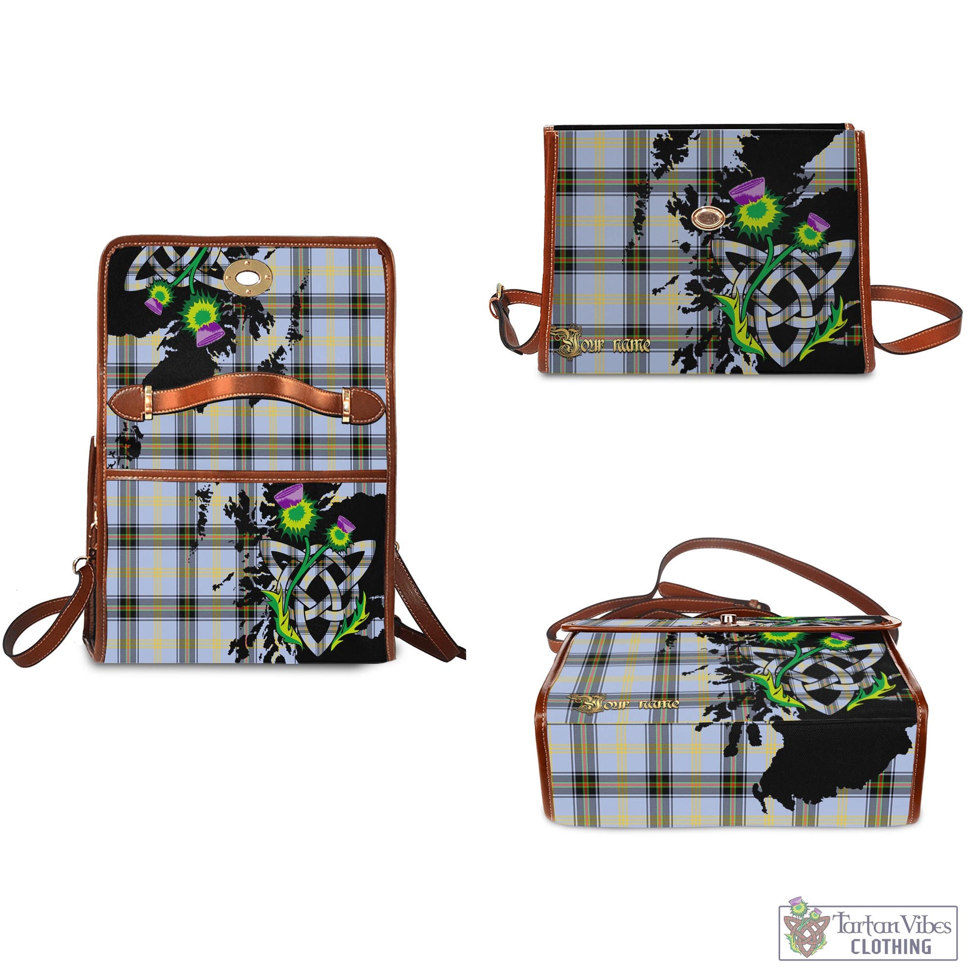 Tartan Vibes Clothing Bell Tartan Waterproof Canvas Bag with Scotland Map and Thistle Celtic Accents