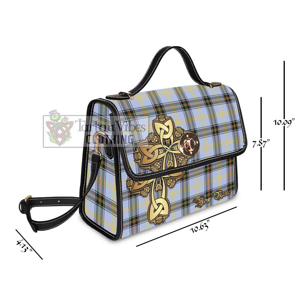 Tartan Vibes Clothing Bell Tartan Waterproof Canvas Bag Golden Thistle Celtic Cross Style