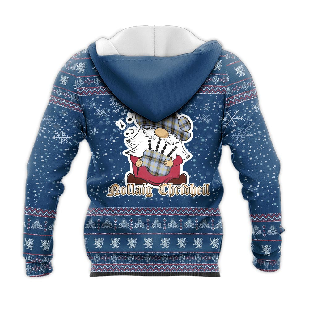 Bell Clan Christmas Knitted Hoodie with Funny Gnome Playing Bagpipes - Tartanvibesclothing