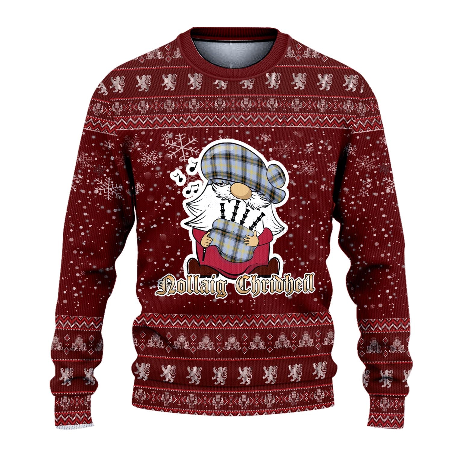 Bell Clan Christmas Family Knitted Sweater with Funny Gnome Playing Bagpipes - Tartanvibesclothing