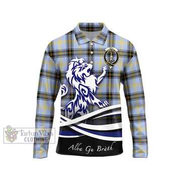 Bell of the Borders Tartan Long Sleeve Polo Shirt with Alba Gu Brath Regal Lion Emblem