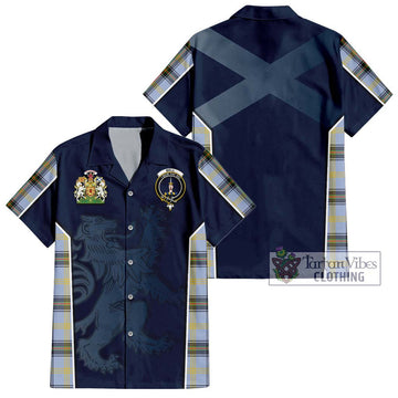 Bell of the Borders Tartan Short Sleeve Button Shirt with Family Crest and Lion Rampant Vibes Sport Style