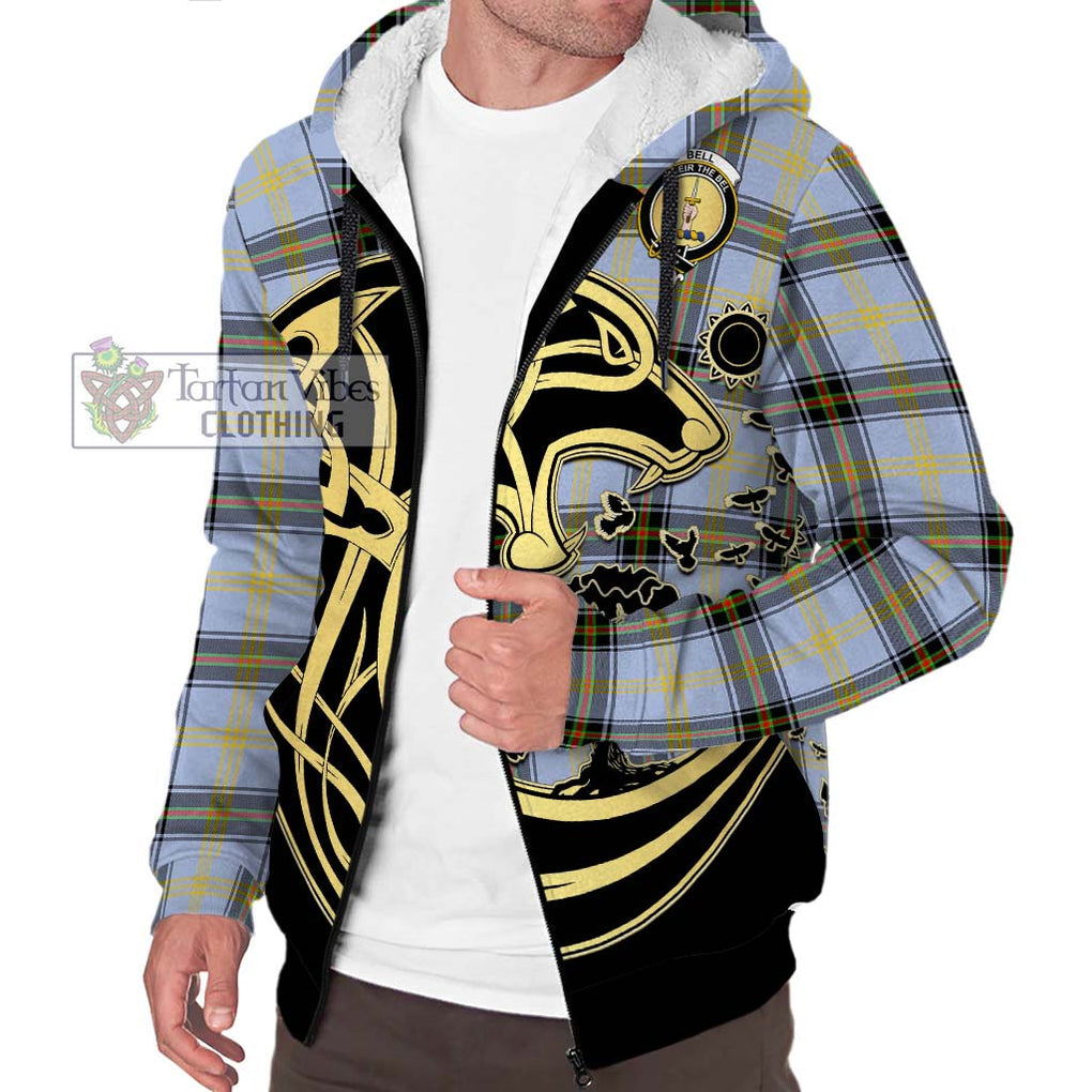 Bell of the Borders Tartan Sherpa Hoodie with Family Crest Celtic Wolf Style Unisex S - Tartan Vibes Clothing