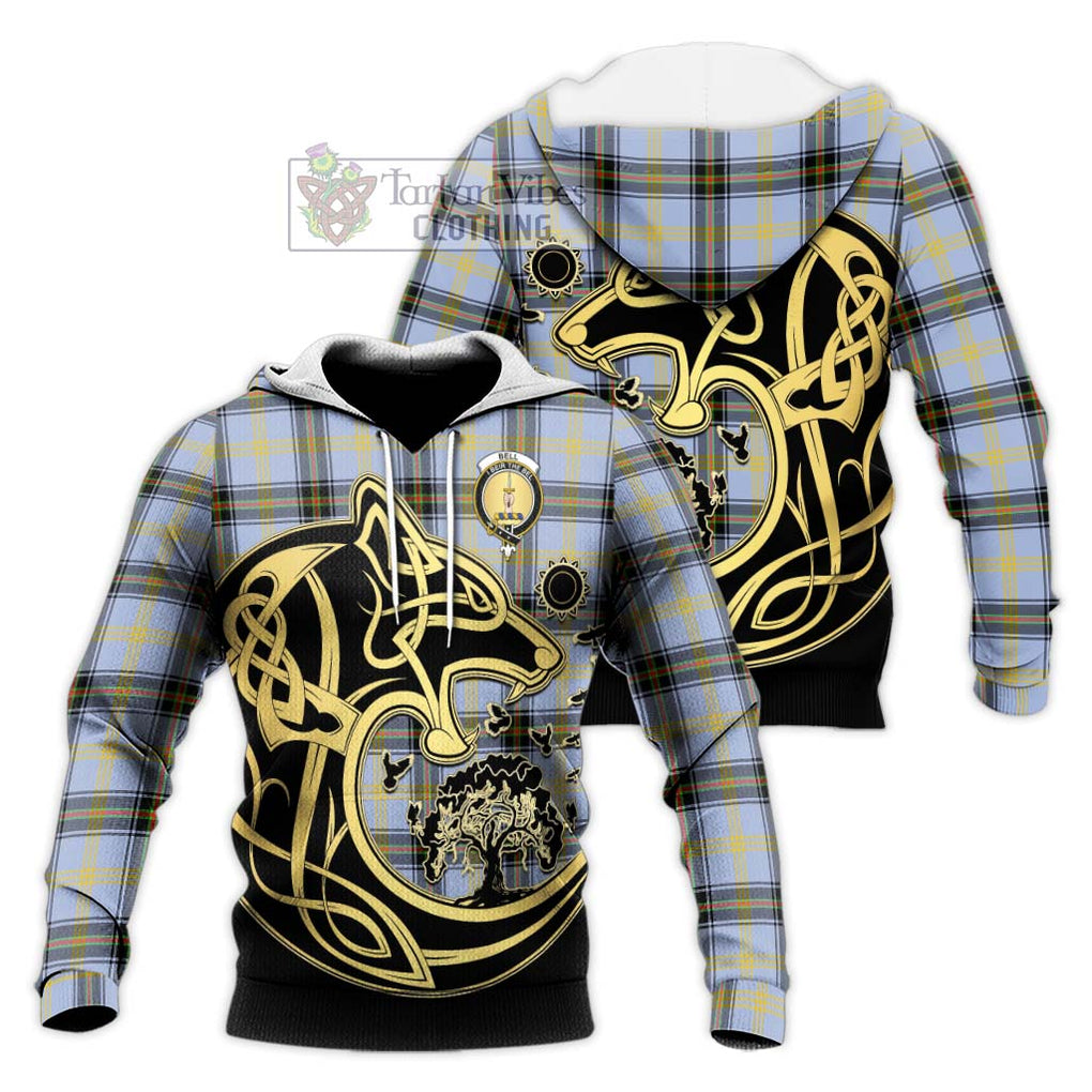 Bell of the Borders Tartan Knitted Hoodie with Family Crest Celtic Wolf Style Unisex Knitted Pullover Hoodie - Tartan Vibes Clothing