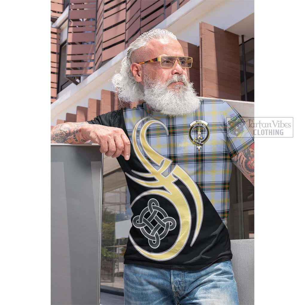 Tartan Vibes Clothing Bell of the Borders Tartan Cotton T-shirt with Family Crest and Celtic Symbol Style