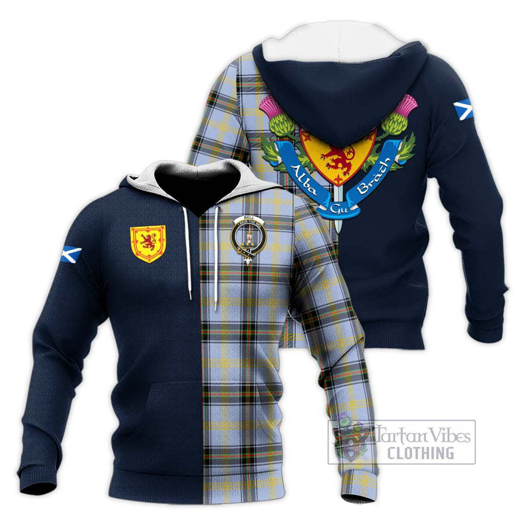 Tartan Vibes Clothing Bell of the Borders Tartan Knitted Hoodie with Scottish Lion Royal Arm Half Style