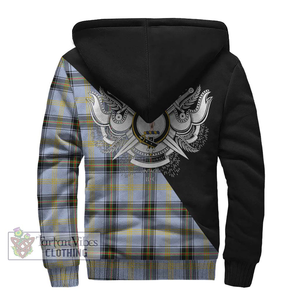 Bell of the Borders Tartan Sherpa Hoodie with Family Crest and Military Logo Style - Tartanvibesclothing Shop