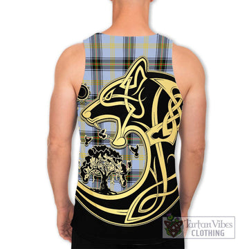 Bell of the Borders Tartan Men's Tank Top with Family Crest Celtic Wolf Style