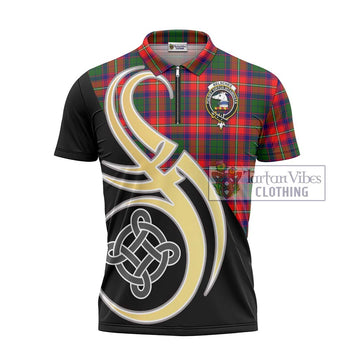 Belsches Tartan Zipper Polo Shirt with Family Crest and Celtic Symbol Style