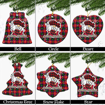 Belshes Tartan Christmas Ceramic Ornaments with Scottish Gnome Playing Bagpipes