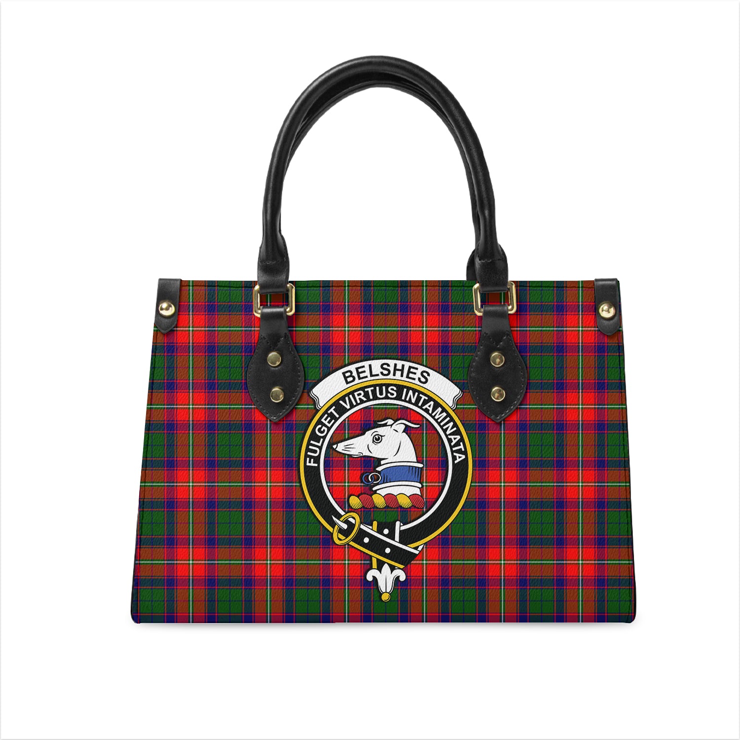 Belshes Tartan Leather Bag with Family Crest One Size 29*11*20 cm - Tartanvibesclothing