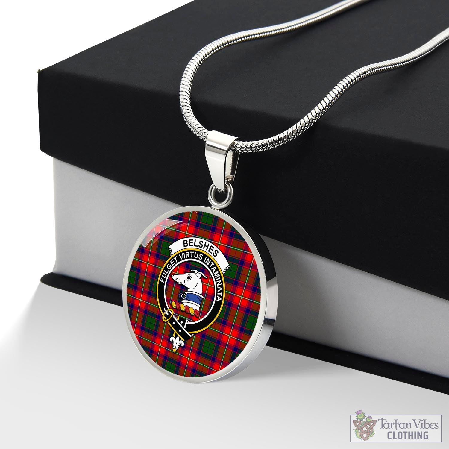 Tartan Vibes Clothing Belshes Tartan Circle Necklace with Family Crest