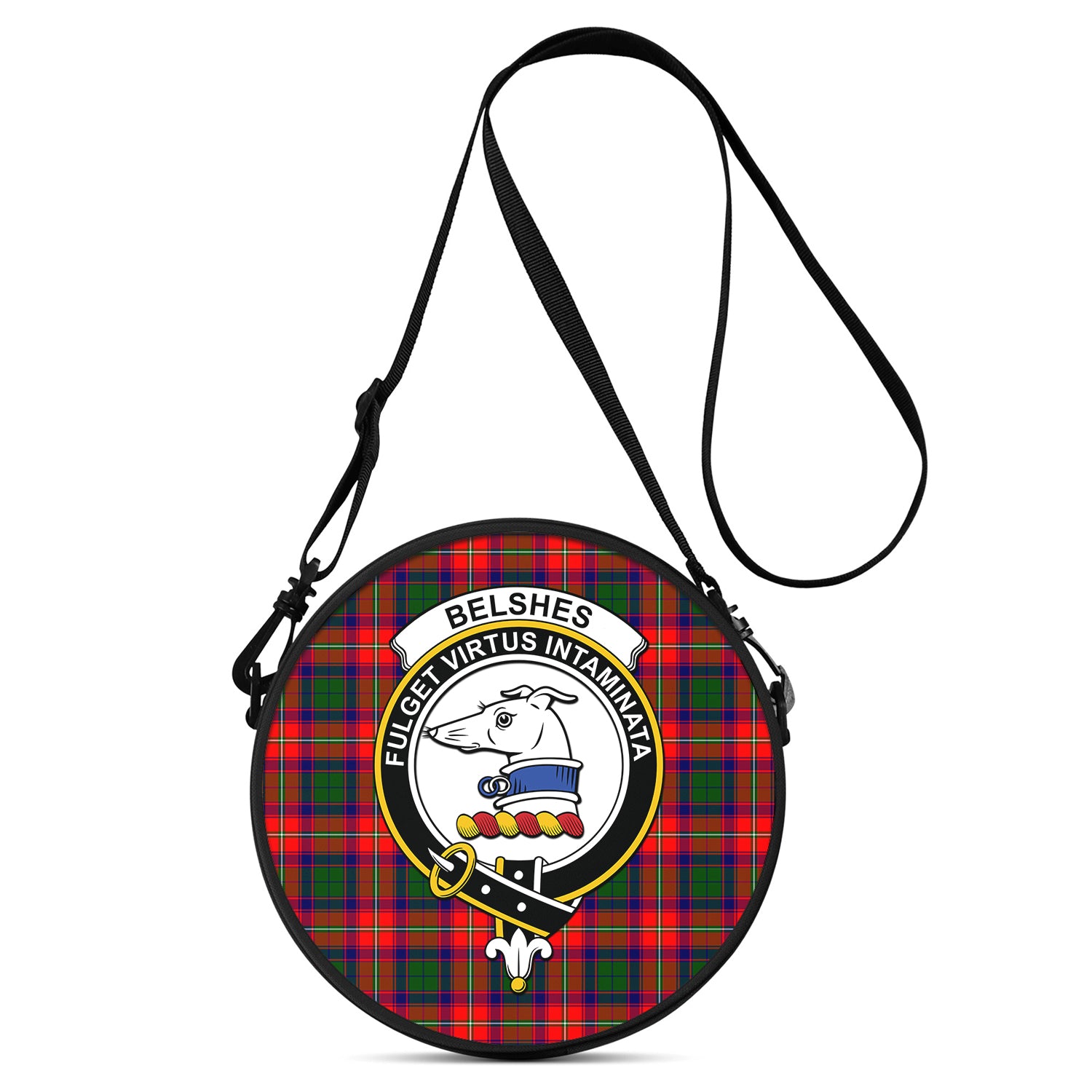 Belshes Tartan Round Satchel Bags with Family Crest One Size 9*9*2.7 inch - Tartanvibesclothing