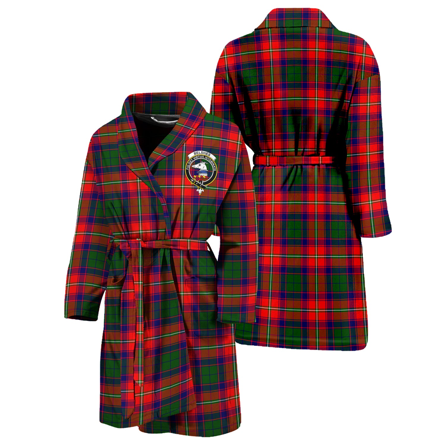 Belshes Tartan Bathrobe with Family Crest Unisex S - Tartan Vibes Clothing