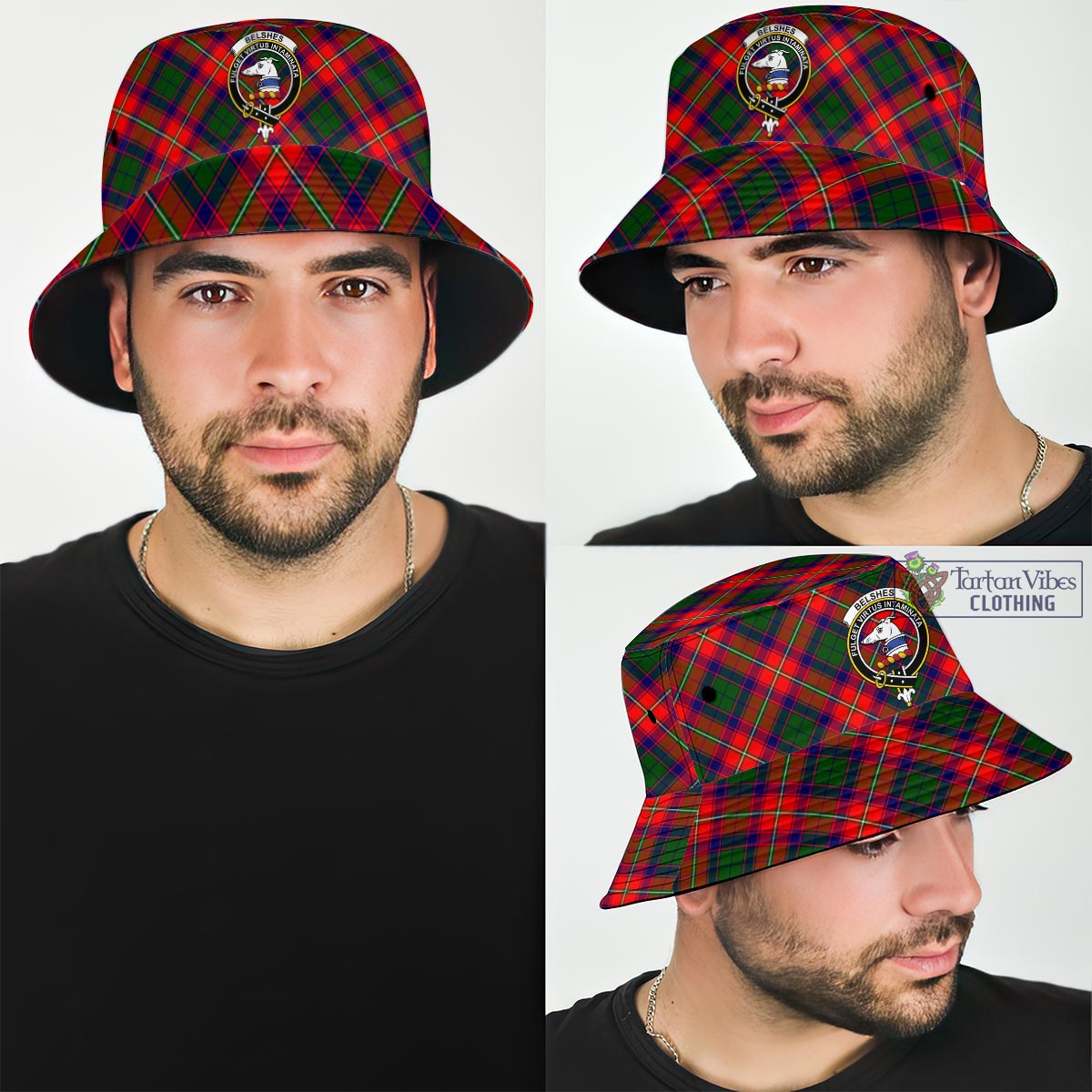 Tartan Vibes Clothing Belshes Tartan Bucket Hat with Family Crest