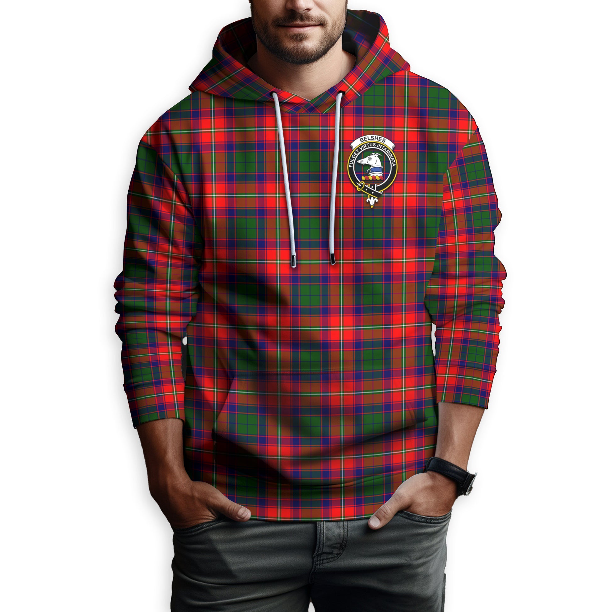 Belshes Tartan Hoodie with Family Crest - Tartanvibesclothing