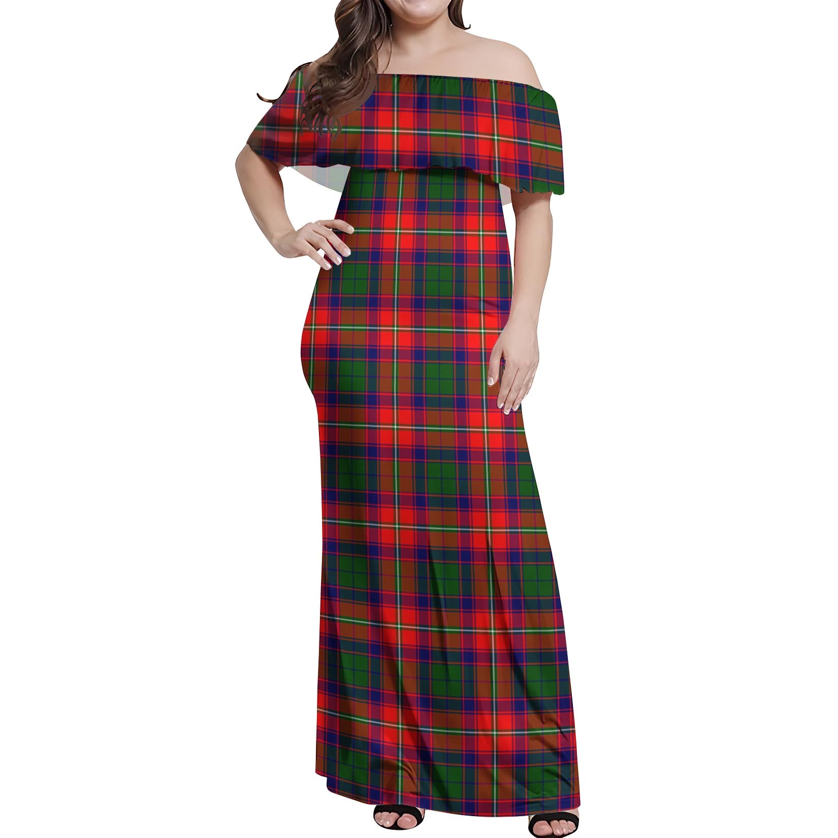 Belshes Tartan Off Shoulder Long Dress Women's Dress - Tartanvibesclothing